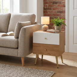 Madrid 2 Drawer Oak Side Table with Golden Legs - thumbnail 2
