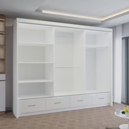 M N Furniture Seliyaa 3 Door 4 Drawer White High Gloss Sliding Door Wardrobe 255cm - thumbnail 4