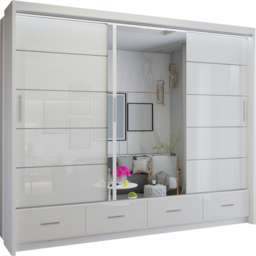 M N Furniture Seliyaa 3 Door 4 Drawer White High Gloss Sliding Door Wardrobe 255cm - thumbnail 2
