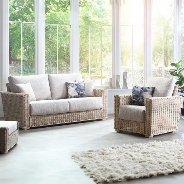 Desser Burford 5 Seater Blush Tweed Natural Rattan Sofa Set - image 1