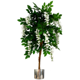 Leaf White Wisteria Artificial Trunk with Silver Metal Planter 130cm - thumbnail 1
