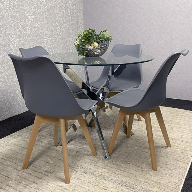 Kosy Koala Maya Tulip 4 Seater Round Glass Dining Set Grey - image 1