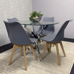 Kosy Koala Maya Tulip 4 Seater Round Glass Dining Set Grey