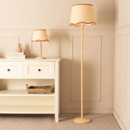 ValueLights Triston Scallop Rust Edge Shade Natural Light Wood Stem LED Table Lamp - thumbnail 4