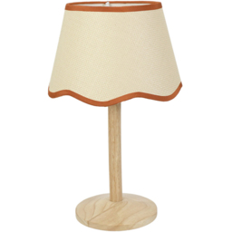 ValueLights Triston Scallop Rust Edge Shade Natural Light Wood Stem LED Table Lamp - thumbnail 1