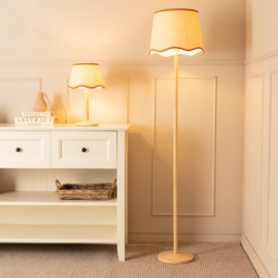 ValueLights Triston Scallop Rust Edge Shade Natural Light Wood Stem LED Table Lamp - thumbnail 3
