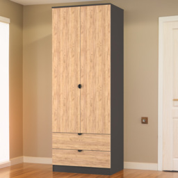 Crowndale Bora Gold Oak and Graphite 2 Door 2 Drawer Wardrobe