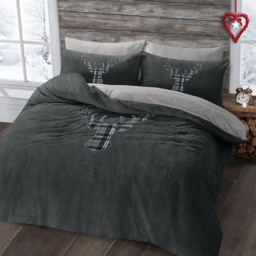 Velosso Charcoal Single Stag Head Teddy Fleece Duvet Set