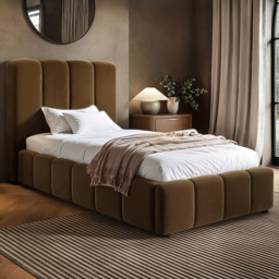 SOLACE+CO Emilie Brown Single Velvet Ribbed Ottoman Bed - thumbnail 1