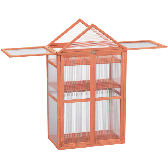 Outsunny 3 Shelf Orange Wooden Polycarbonate Cold Frame Greenhouse 2.6 x 1.5ft - image 1