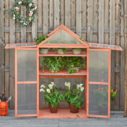 Outsunny 3 Shelf Orange Wooden Polycarbonate Cold Frame Greenhouse 2.6 x 1.5ft - thumbnail 2