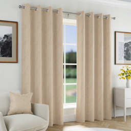 Enhanced Living Herringbone Natural Blackout Eyelet Thermal Curtains 117 x 137cm - thumbnail 1