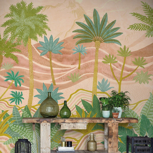 Grandeco Palm Spring Scene Pink 7 Lane Wall Mural - image 1