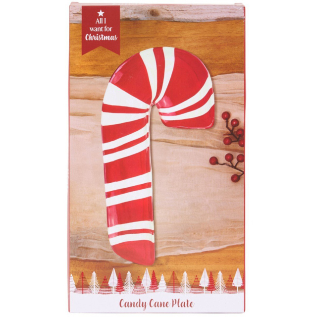 All I Want for Christmas Candy Cane Red Ceramic Plate - image 1