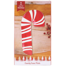 All I Want for Christmas Candy Cane Red Ceramic Plate - thumbnail 1