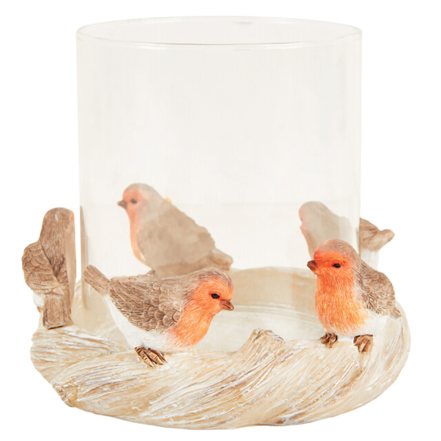 Brown Robin Christmas Candle Holder 13cm - image 1