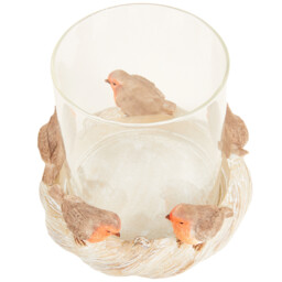 Brown Robin Christmas Candle Holder 13cm - thumbnail 3