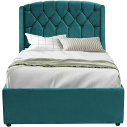 Comfy Living Single Green Fabric Gaslift Bed Frame with LED Headboard - thumbnail 2