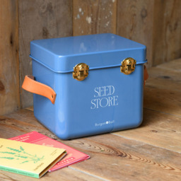 Burgon and Ball New Cotswold Blue Mini Seed Storage Tin with Leather Handle - thumbnail 2