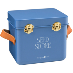 Burgon and Ball New Cotswold Blue Mini Seed Storage Tin with Leather Handle