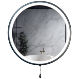 ValueLights Matt Black Round Battery Operated Mirror with Pull Switch