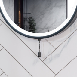 ValueLights Matt Black Round Battery Operated Mirror with Pull Switch - thumbnail 3