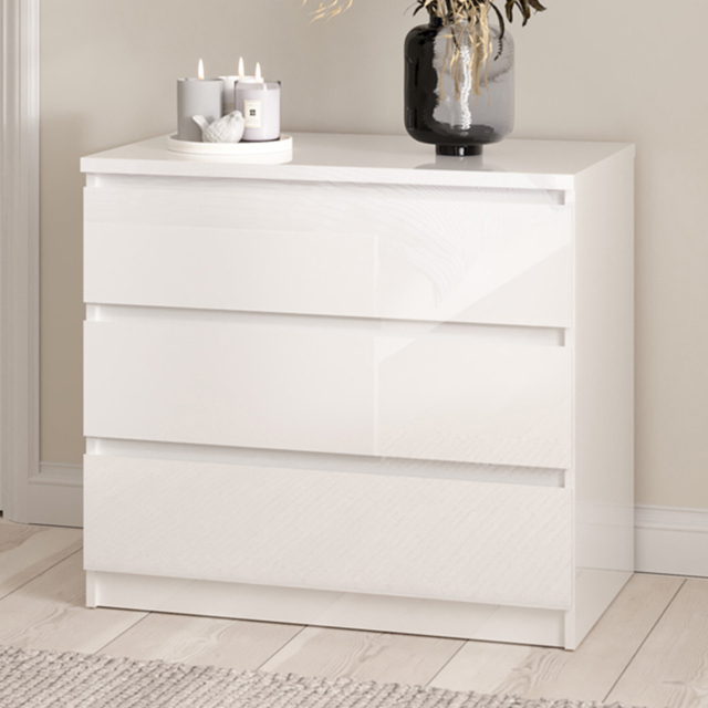 Florence 3 Drawer White High Gloss Chest of Drawers - image 1