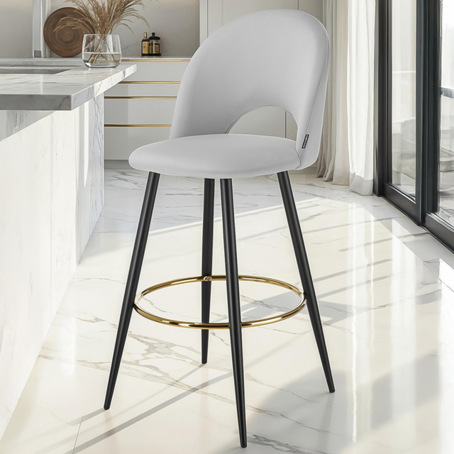 tectake Rachel Set of 6 Light Grey and Black Velvet Look Bar Stools - image 1