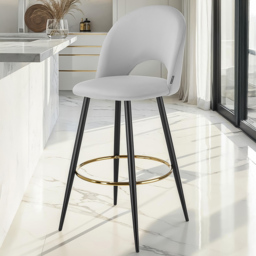 tectake Rachel Set of 6 Light Grey and Black Velvet Look Bar Stools - thumbnail 1
