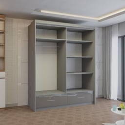 M N Furniture Seliyaa 2 Door 2 Drawer Grey High Gloss Sliding Door Wardrobe 150cm - thumbnail 3