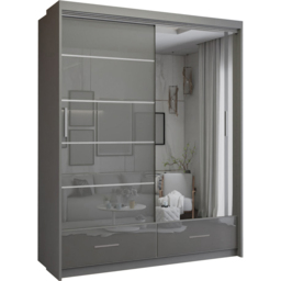M N Furniture Seliyaa 2 Door 2 Drawer Grey High Gloss Sliding Door Wardrobe 150cm - thumbnail 2