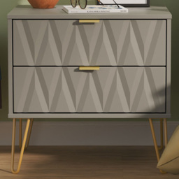 Crowndale Diamond 2 Drawer Dusk Grey Side Table Ready Assembled - thumbnail 1