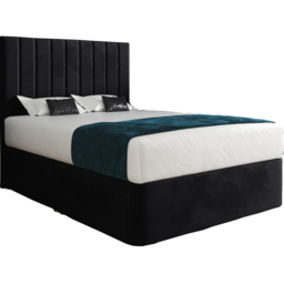 Marcelo Black Single Velvet Upholstered Divan Bed Frame with Linear Headboard - thumbnail 2