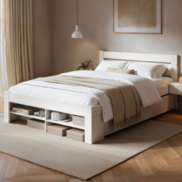 Noomi Pradis White King Size Wooden Storage Bed