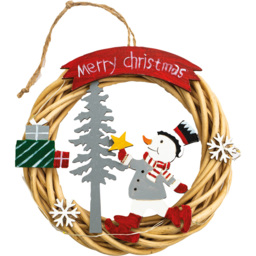 St Helens Natural Wicker LED Wreath with Snowman 15cm
