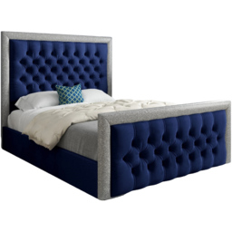 Venice Small Double Blue Soft Velvet Upholstered Bed Frame with Glitter Border Headboard - thumbnail 2