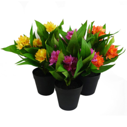 Leaf Artificial Assorted Colour Freesia Flowering Plant in Pot 18cm 3 Pack - thumbnail 1