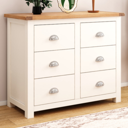Cabinet Bits Lovere 6 Drawer Off White Chest of Drawers with Chrome Cup Handle - thumbnail 1