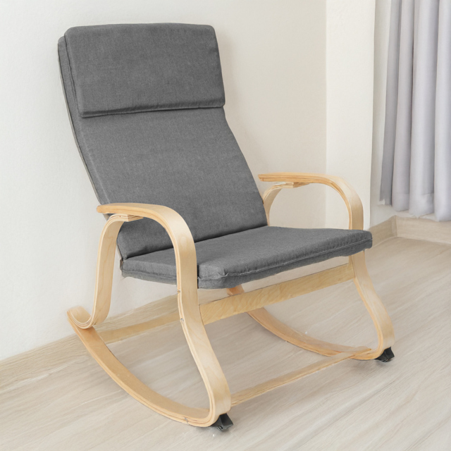 tectake Roca Light Grey Padded Rocking Chair with Armrest - image 1