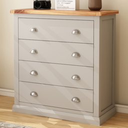 Loreo 4 Drawer Light Grey Chest of Drawers with Chrome Cup Handles