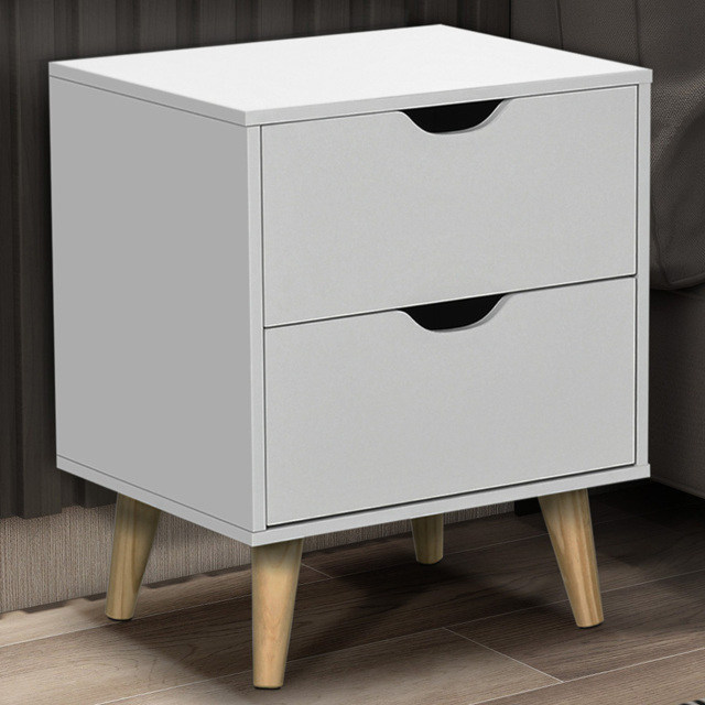 Portland 2 Drawer White and Natural Bedside Table - image 1