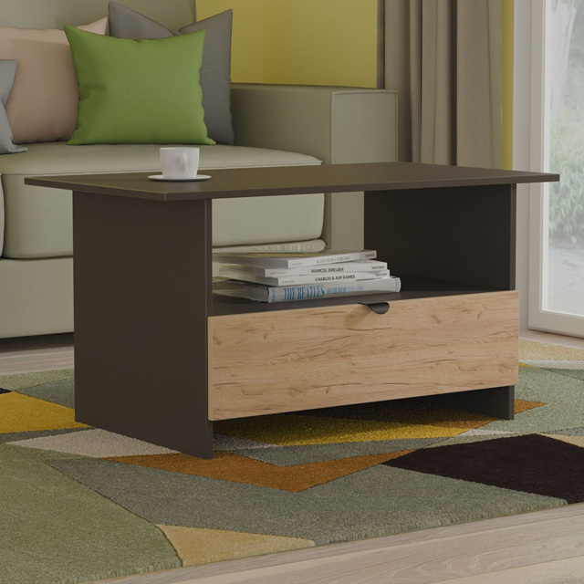 Crowndale Bora Single Drawer Single Shelf Gold Craft Oak and Graphite Coffee Table Ready Assembled - image 1