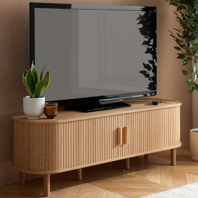 Birlea Axel 2 Sliding Door Oak Fluted Small TV Unit - image 1