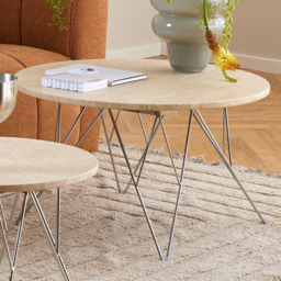Florence Prunus Matt Beige and Chrome Round Coffee Table