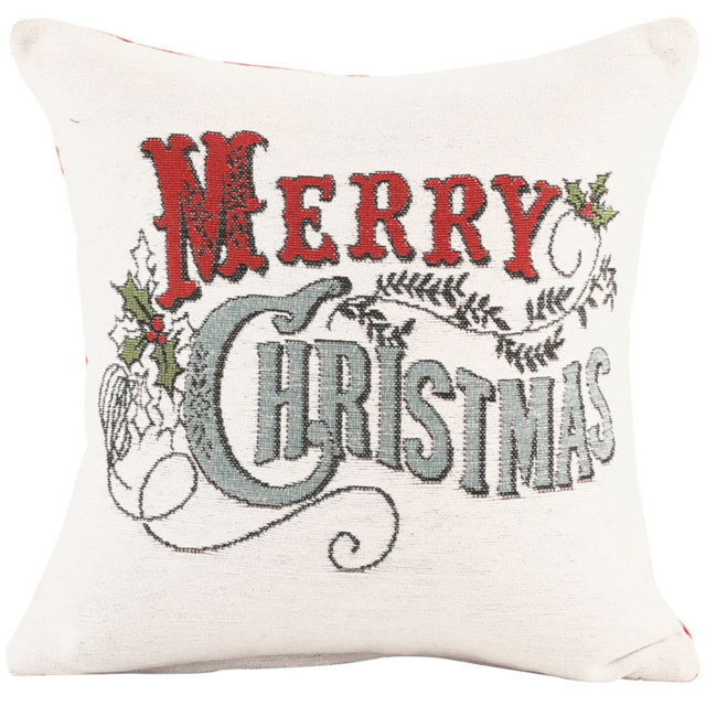 Noel Square Cotton Chenille Merry Xmas Holly Cushion 43 x 43cm - image 1