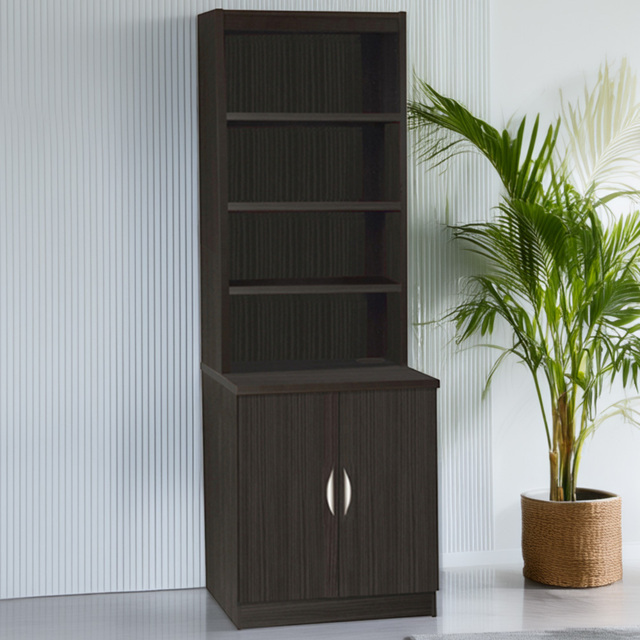 R White Cabinets 2 Door Black Desk Height Cupboard with Hutch - image 1
