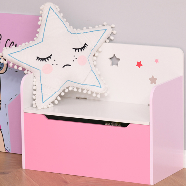 Playful Haven Pink Kids Storage Chest Bench - image 1