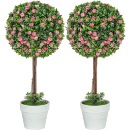 Portland Set of 2 Pink Rose Flower Artificial Plant in Pot 60cm