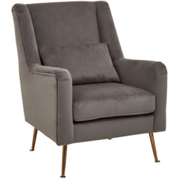 Premier Housewares Doucet Grey Velvet Chair with Gold Legs - thumbnail 4