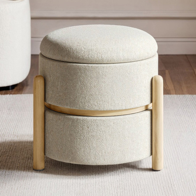 SOLACE+CO Ada Beige Fabric Storage Pouffe - image 1